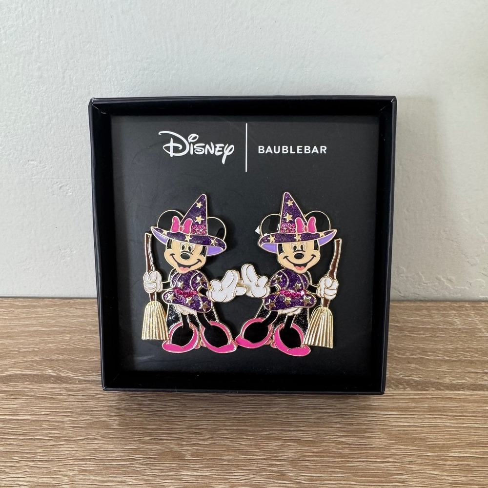 New Disney BaubleBar Minnie Mouse Witch Halloween Glitter Earrings Spooky Whimsy